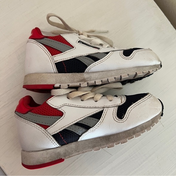 Reebok Sneakers Infant Baby Size 8 Red Navy White Colorblock Leather Tennis Shoe - Picture 7 of 9
